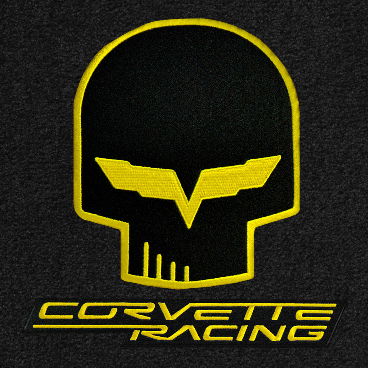Yellow Jake Skull & Corvette Racing Lettering on Ebony Mat