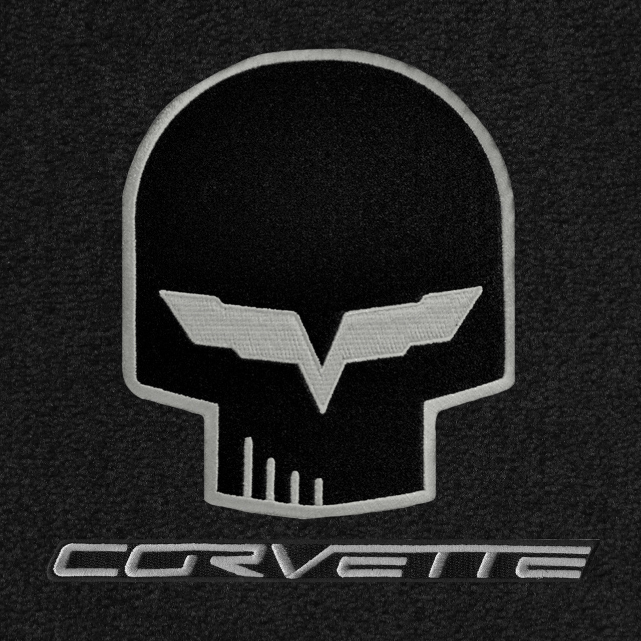 Silver Jake Skull & Corvette Lettering  on Ebony Mat