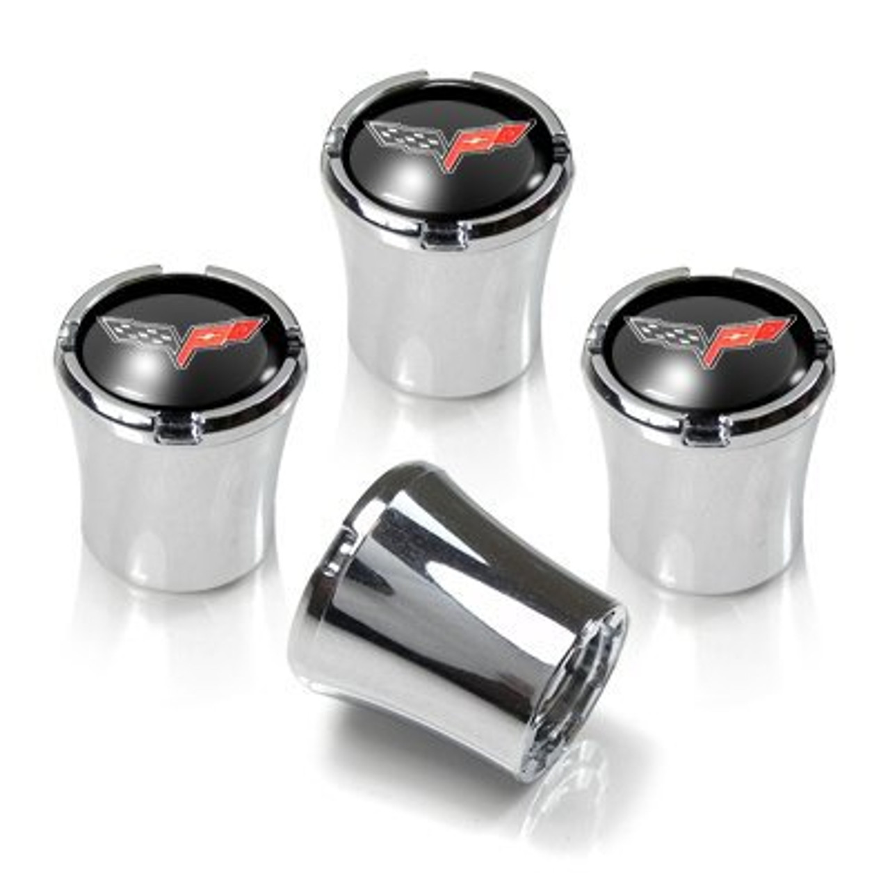 High-End Motorsports Chrome Valve Stem Caps for C6 Corvette Made in USA Black Flags Logo High-End Motorsports Chrome Valve Stem Caps for C6 Corvette Made in USA Black Flags Logo