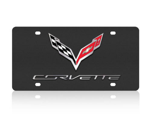 C7 Corvette Logo/Script Black SS License Plate