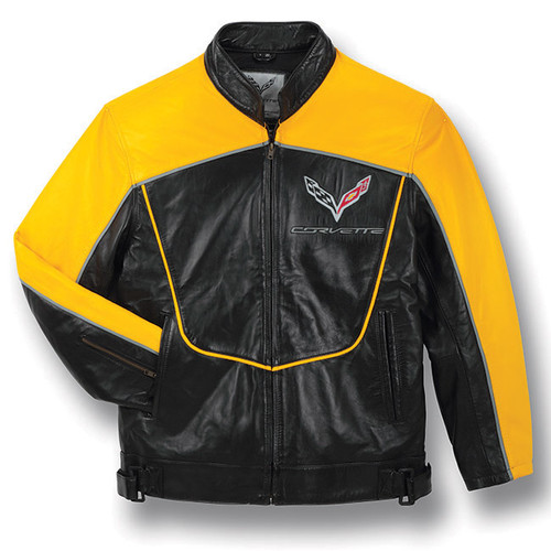 C7 Corvette Racing Black/Yellow Lambskin Bomber Jacket - front