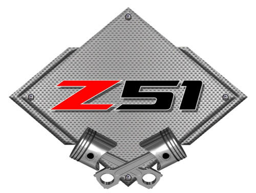 Corvette Z51 Badge Carbon Diamond Metal Sign - Silver