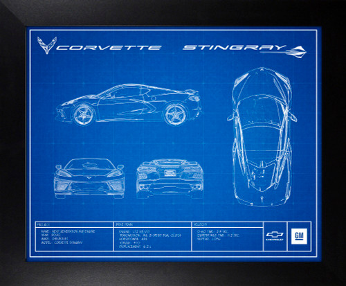 C8 Corvette Blueprint Framed Canvas Picture
