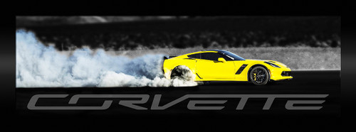 Yellow C7 Corvette Z06 Burnout Framed Printed Canvas Picture