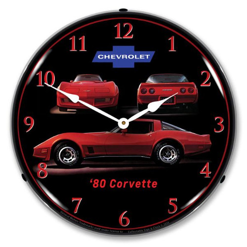 1980 Red Corvette LED Backlit Clock