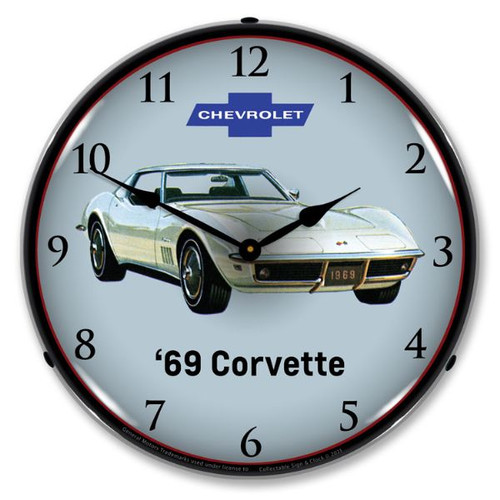 1969 White Corvette Stingray LED Backlit Clock