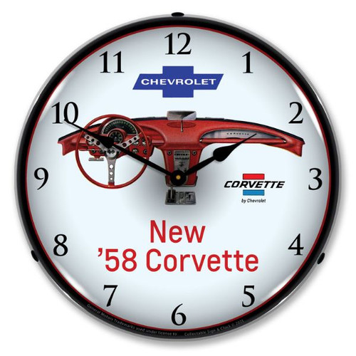 1958 Red Corvette Dashboard LED Backlit Clock 