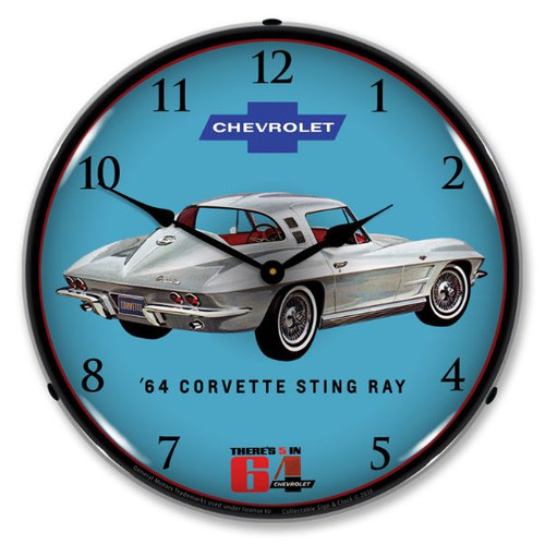 1964 Silver Corvette Sting Ray LED Backlit Clock