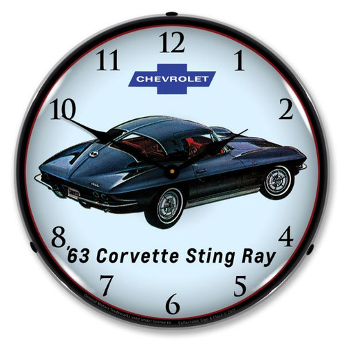 1963 Black Corvette Sting Ray LED Backlit Clock 