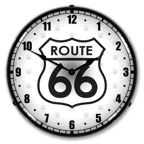 White Route 66 LED Backlit Clock