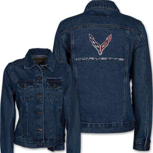 Women's C8 Corvette Jeweled Blue Denim Jacket