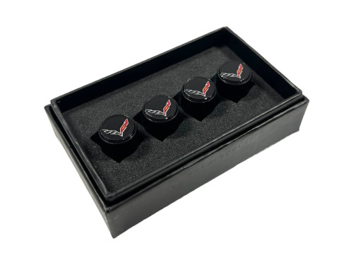 C7 Corvette Black Metal Valve Stem Caps - Knurled