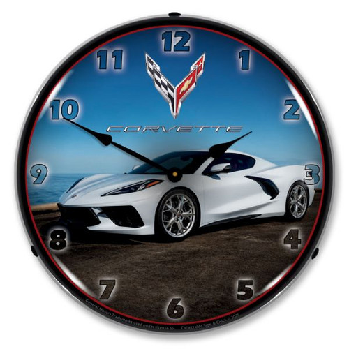 C8 White Corvette LED Backlit Clock