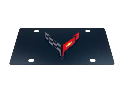 C8 Corvette Carbon Stainless Steel License Plate - Black Outline