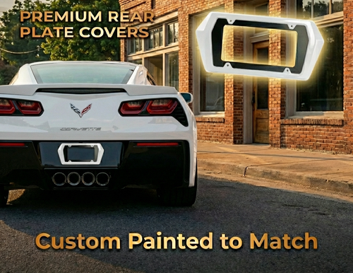 C7 Corvette Color Match Boomerang License Plate Frame - White frame on Vette
