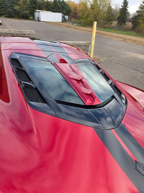 C8 Corvette Color Match Split Window Trim zoom - on Red Vette