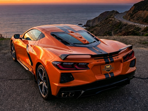 C8 Corvette Color Match Split Window Trim - on Orange Vette