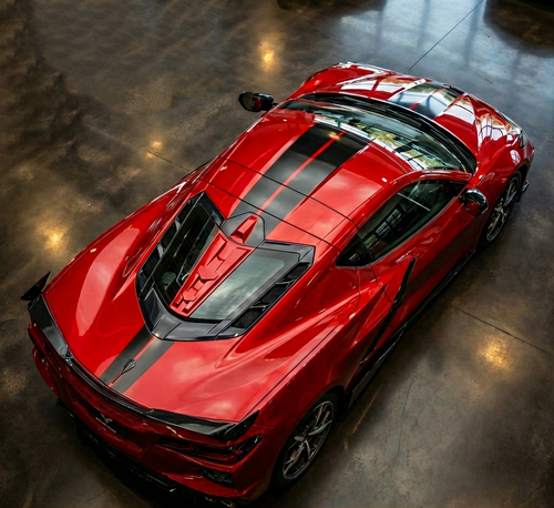 C8 Corvette Color Match Split Window Trim - on Red Vette