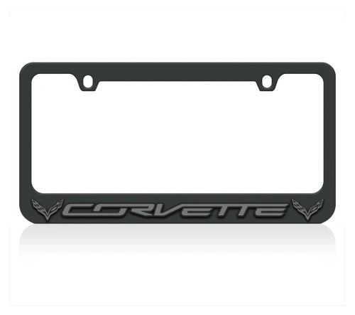 C7 Corvette Black License Plate Frame - Dark Logo/Script