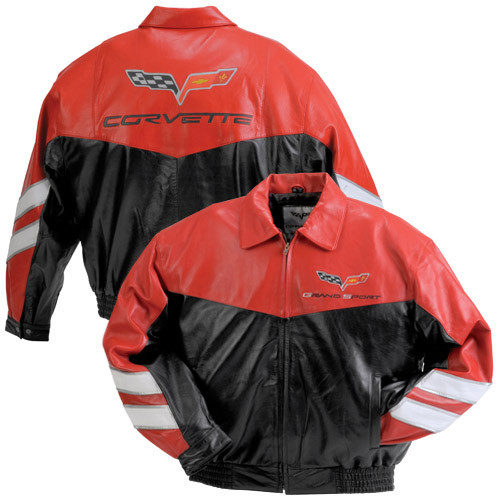 C6 Grand Sport Corvette Red Lambskin Bomber Jacket (front & back)