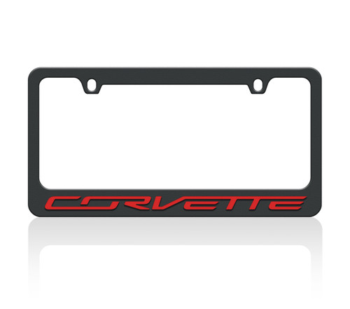 C7 Corvette Black License Plate Frame | Red Letters | Corvette Depot
