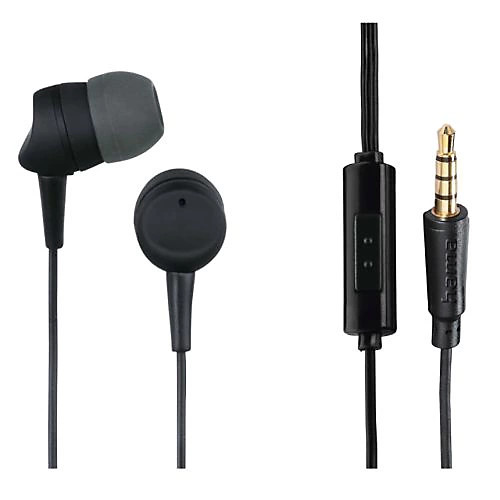 Hama (Kooky) In-Ear Earset, 3.5mm Jack, Inline Microphone, Answer Button, Cable Kink Protection, Black