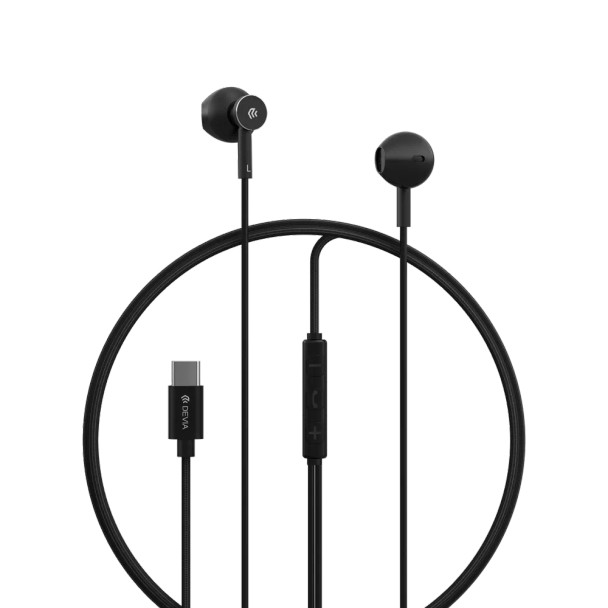 Devia - USB-C Metal Earphones with Microphone & Volume Control - Black