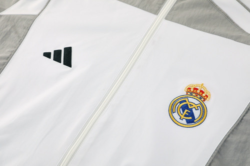 Real Madrid 25/26 Men's White Long Zip Windbreaker