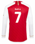 SAKA #7 Arsenal 23/24 Men's Home Long Sleeve Shirt - Arsenal Font