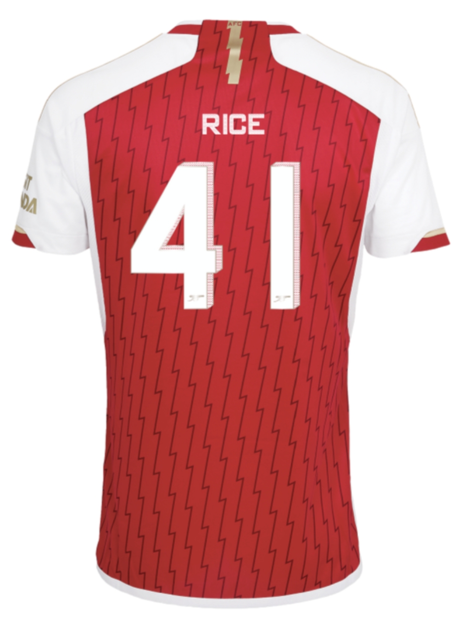 RICE #41 Arsenal 23/24 Stadium Men's Home Shirt - Arsenal Font