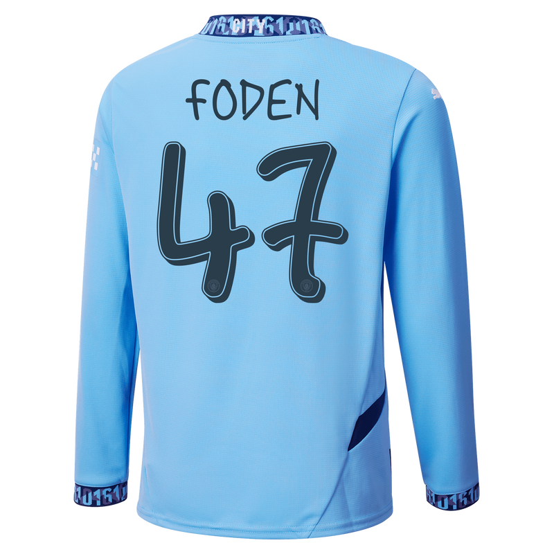 FODEN #47 Manchester City 24/25 Men's Home Long Sleeve Shirt - Man City Font
