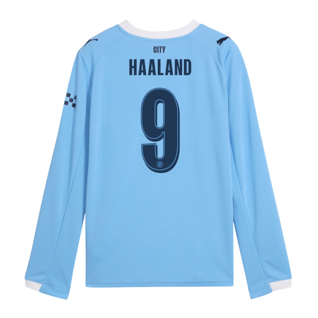 HAALAND #9 Manchester City 25/26 Men's Home Long Sleeve Shirt - City Font