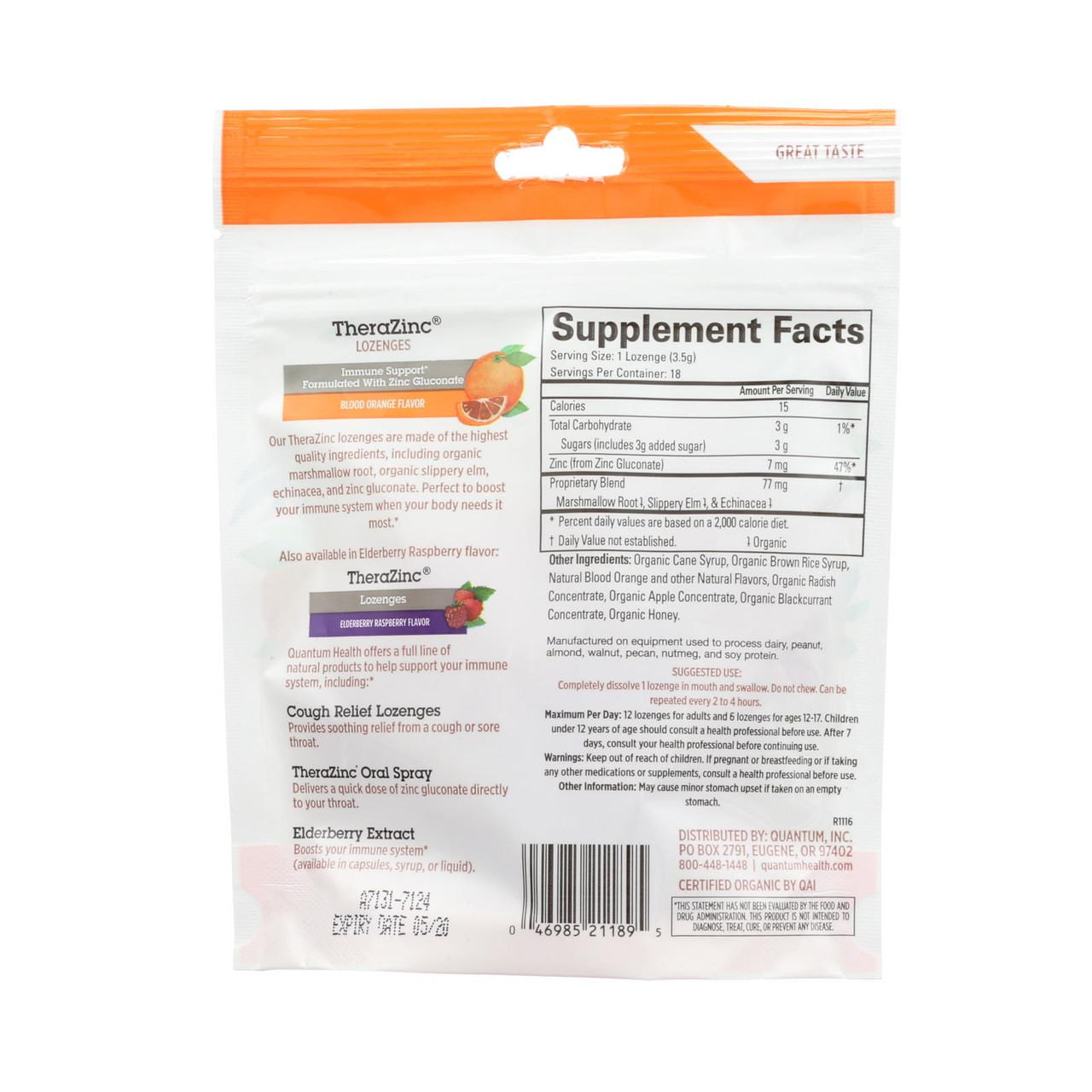 Quantum Thera Zinc Elderberry Lozenges Raspberry 60 Lzngs Quantum Research Thera Zinc Lozenges - Elderberry - 60 Lozenges