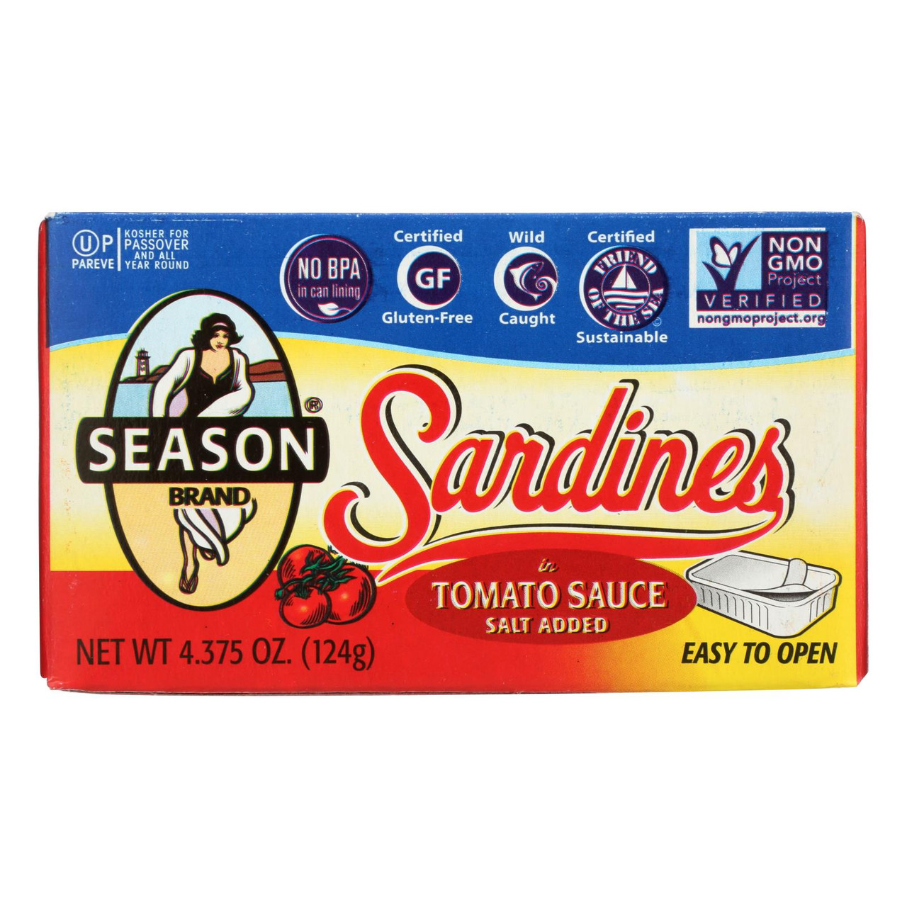 Season Brand Sardines In Water No Salt Added Case Of 12 4.375 Oz.