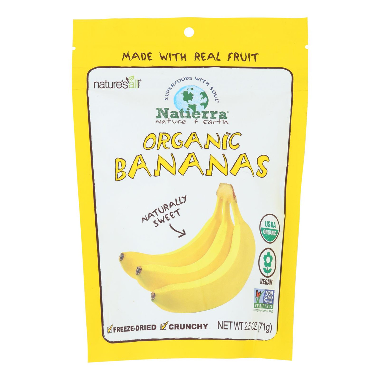 Nature's All Foods Organic Freeze Dried  Bananas - 2.5 oz pouch