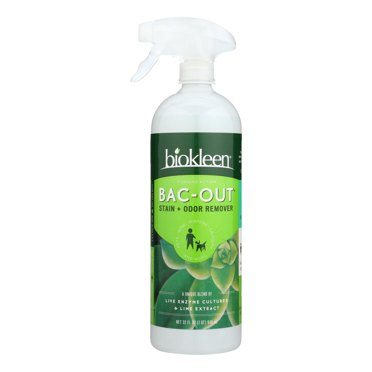 Biokleen Bac-Out Stain Odor Remover 32fl oz Natural Enzymatic Foam- Lime  Essence