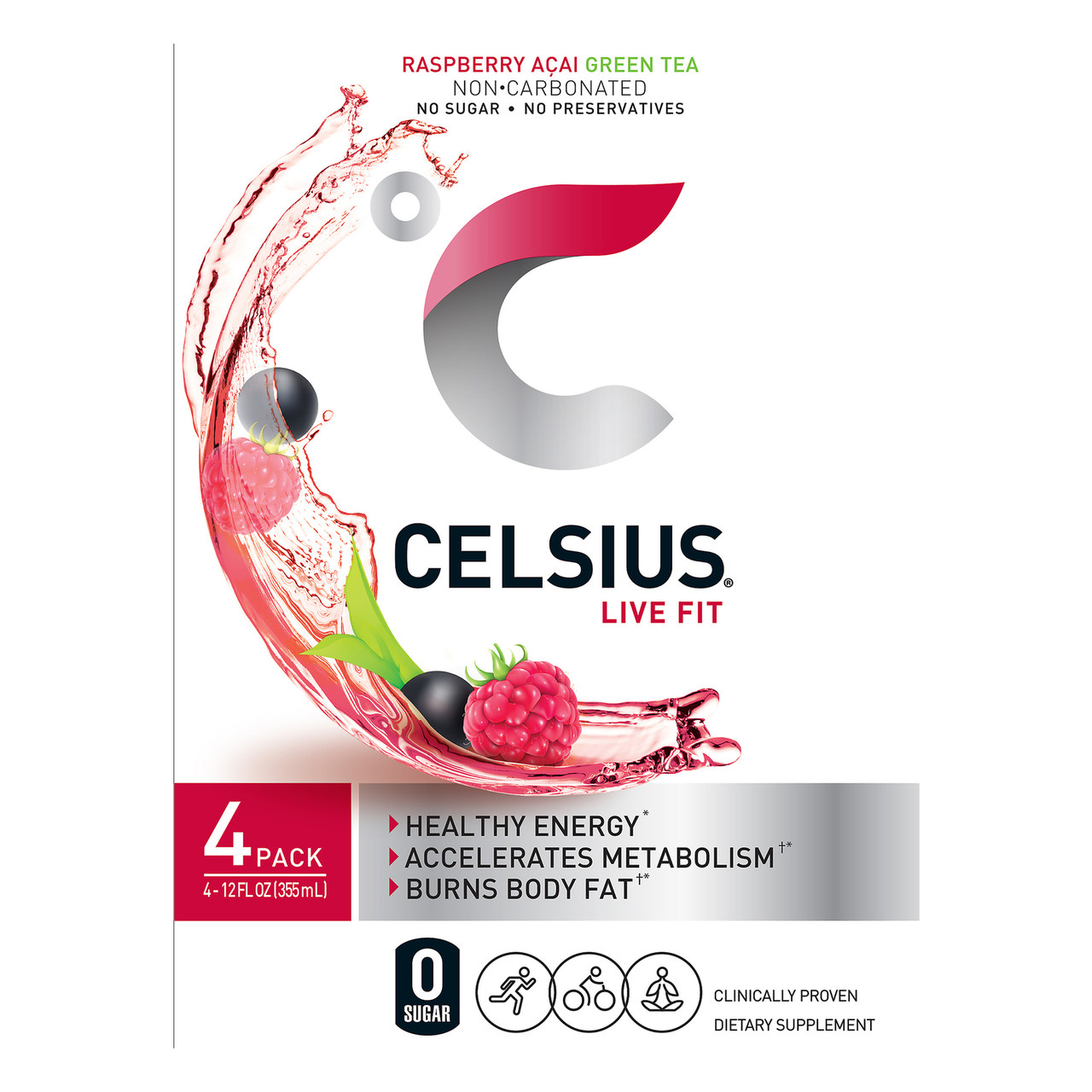 Celsius Live Fit Energy Drink 4 pk - Raspberry Açai Green Tea