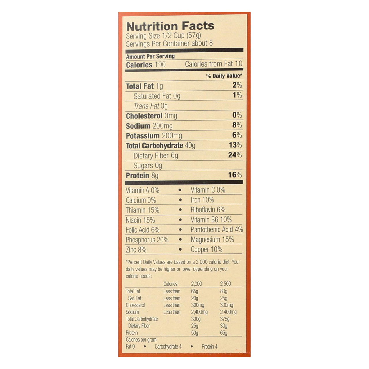 Life cereal food label
