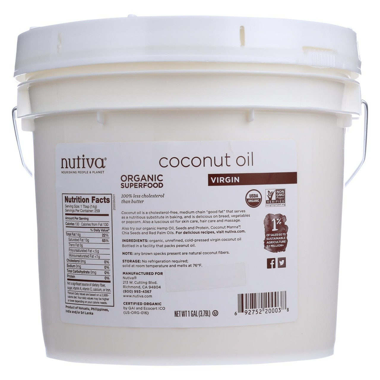 Nutiva Bio Kokosöl – Raffiniert, 15 Oz (ca. 425 G), Superfood Für Küche & Körperpflege