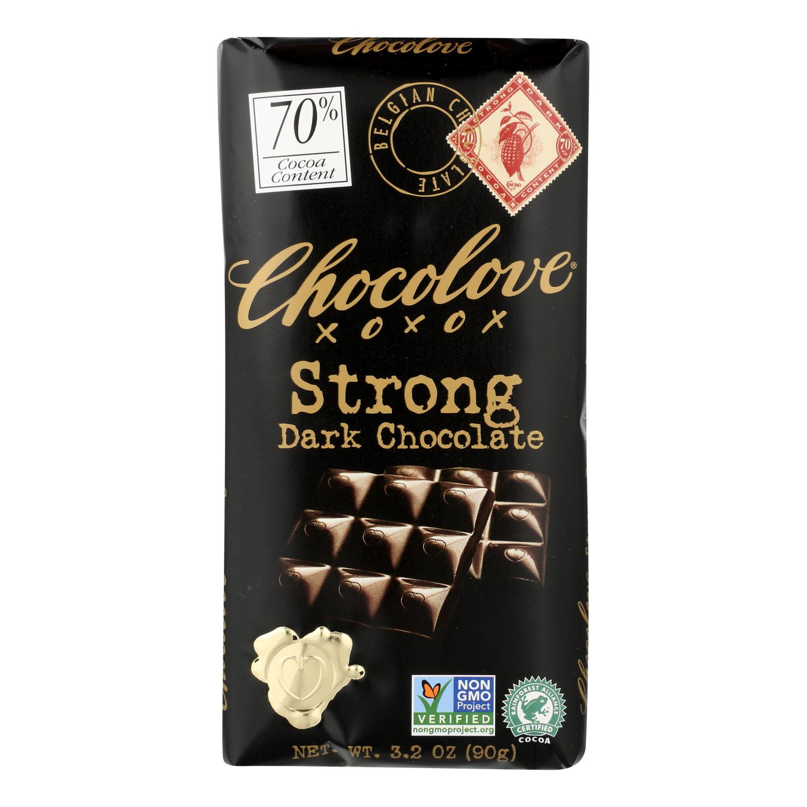 Chocolove Xoxox Premium Chocolate Bar Dark Chocolate Strong 3.2