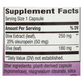 Nature's Way - Olive Leaf Standardized 20% Oleuropein - 60 Vegetarian Capsules