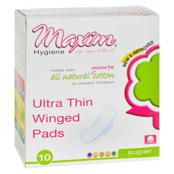 Maxim Hygiene Natural Cotton Ultra Thin Winged Pads Overnight - 10 Pads