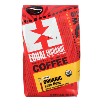 Equal Exchange Authentic Fair Trade Small Farmer Coffee, Love Buzz  - Case Of 6 - 12 Oz