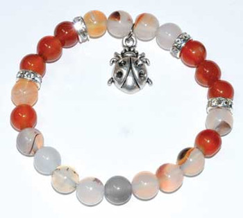 8mm Dendric Agate & Carnelian With Ladybug