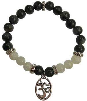 8mm Labradorite/ Rainbow Moonstone With Om