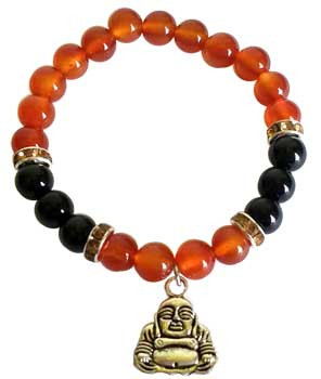 8mm Carnelian/ Black Onyx With Buddha