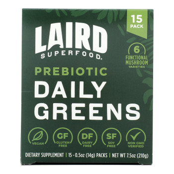 Laird Superfood - Daily Greens Prebiotic 15 Count - Case Of 6-7.5 Ounces