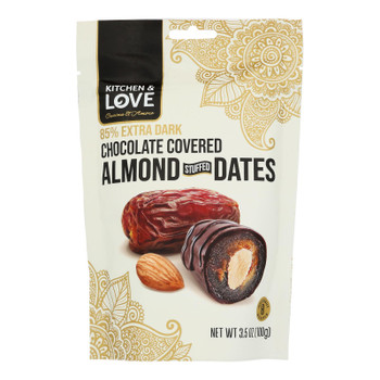 Kitchen & Love - Almond Stuffed Dates Dark Chocolate - Case Of 8-3.5 Oz