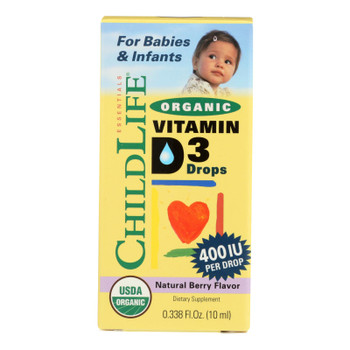 Childlife Organic Vitamin D3 Drops For Babies And Infants - Natural Berry Flavor - .338 Oz