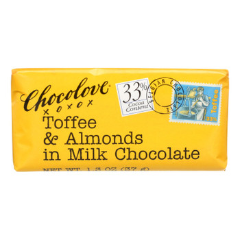 Chocolove Xoxox - Premium Chocolate Bar - Milk Chocolate - Toffee And Almonds - Mini - 1.3 Oz Bars - Case Of 12